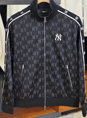 MLB秋季新款男女同款针织休闲运动翻领拉链长袖夹克外套3ATRM0844