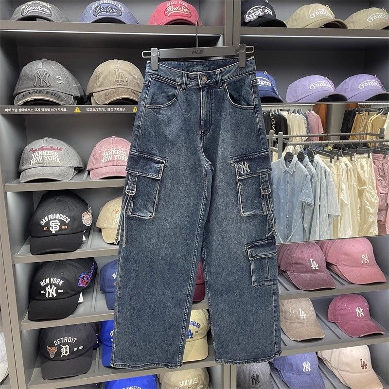 MLB秋季女款宽松休闲舒适百搭工装风阔腿牛仔裤3FDPB0554,运动服/休闲服装,运动长裤,淘宝优惠券,粉丝福利购,淘宝优惠卷