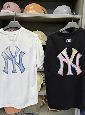 MLB春夏新款情侣短袖男女NY手绘印花宽松休闲运动T恤3ATSB0663