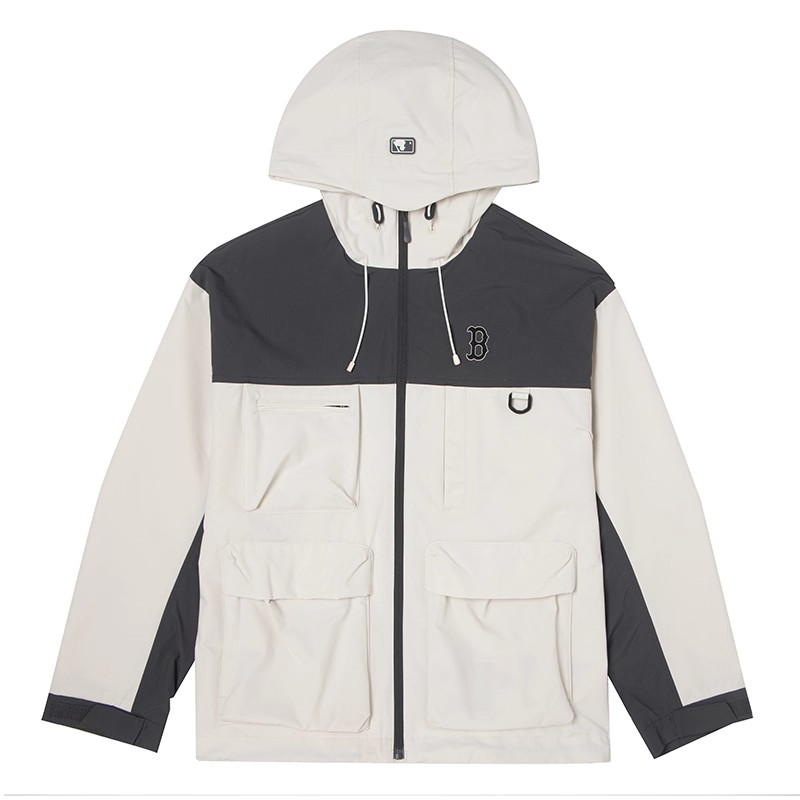 MLB秋季男女同款户外防风撞色拼接梭织连帽休闲夹克外套3AWJB0554