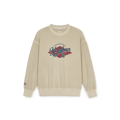 MLB新款男女同款运动休闲NY学院风水洗做旧圆领套头卫衣3AMTV0751