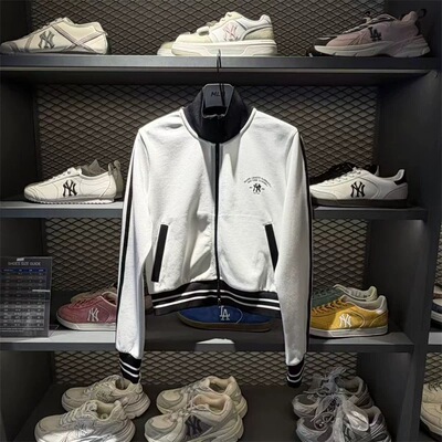 MLB春季女款复古撞色刺绣休闲针织运动立领开衫拉链外套3FTRV1161