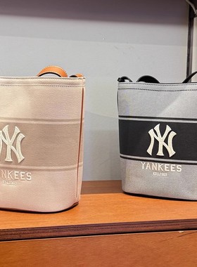 MLB情侣款水桶包NY大标刺绣斜挎包单肩包拎包复古水桶包3ABMB015N