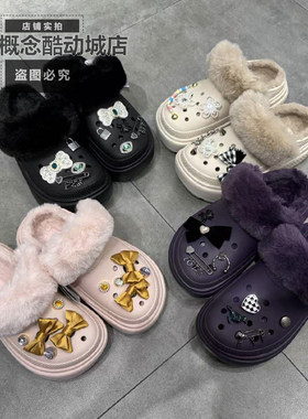 女雪屋暖棉加绒厚底沙滩鞋Crocs