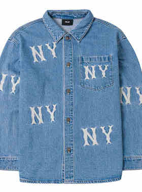 MLB秋季新款男女款NY刺绣复古运动休闲长袖衬衫牛仔外套3ADRG0344