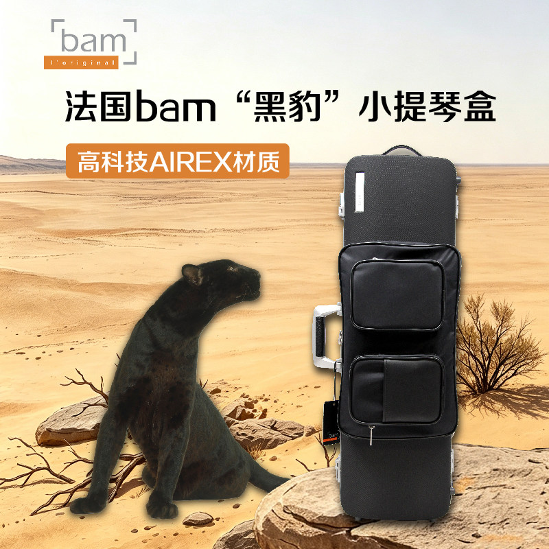 法国bam黑豹小提琴盒 带乐谱袋双肩背带 轻体方盒
