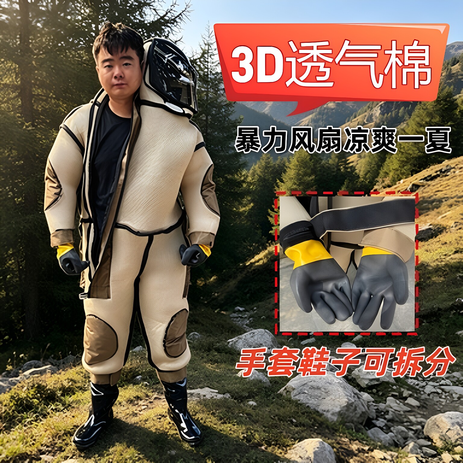 马蜂服3D透气全套加厚连体蜂衣虎头蜂胡蜂专用防蜂服带风扇防护服
