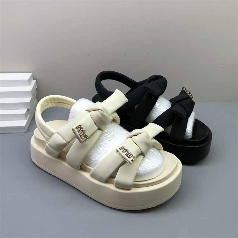 韩版蝴蝶结厚底增高女凉鞋断码