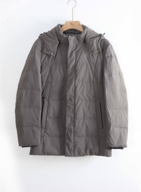 YR21圣吉卡丹冬季男装商务休闲款羽绒服 可脱卸帽中长款冬装外套