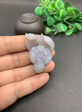 和田玉莲花挂件手刻立体烟紫荷花吊坠女毛衣链项链送证书一物一图