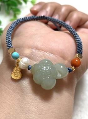 天然和田玉荷花手链手工编织多宝莲花手绳送证书女节日礼物