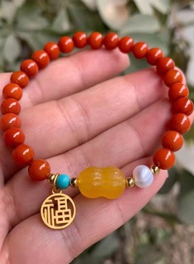 天然南红玛瑙圆珠手链手串