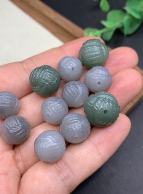 天然和田玉毛线球菠萝结12mm圆珠14mm且末蓝珠子diy佛珠手串配饰