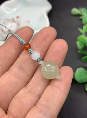 天然和田玉小茶壶手机链晴水色把把壶手机U盘挂坠打麻将包挂