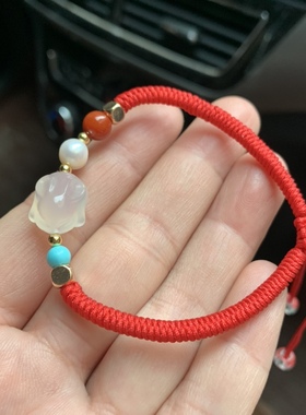 天然荔枝冻趴趴兔手绳玛瑙生肖兔子红绳手链手工编织本命年手绳
