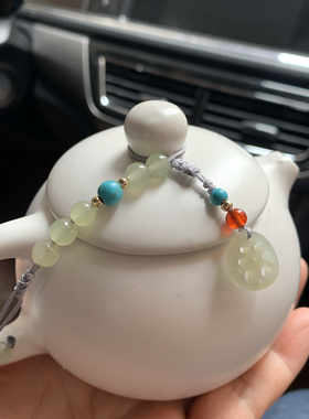 和田玉莲藕片杯盖防掉绳防烫拴茶壶专用绳壶盖挂饰壶钮小挂件通用