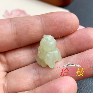 天然和田玉青白玉大象吊坠手工雕刻玉石挂件男女款 手链项链配饰