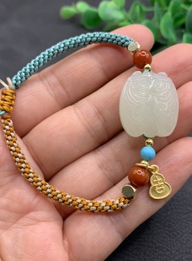 天然和田玉知了手链一鸣惊人手牌手工编织金蝉手绳男女款送证书