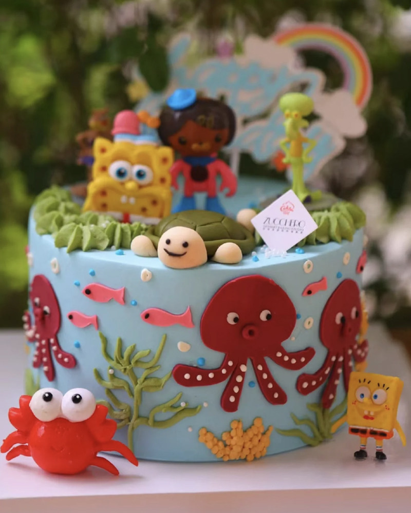 儿童海底世界蛋糕装饰海洋生物小螃蟹海龟章鱼海绵宝宝生日摆件z