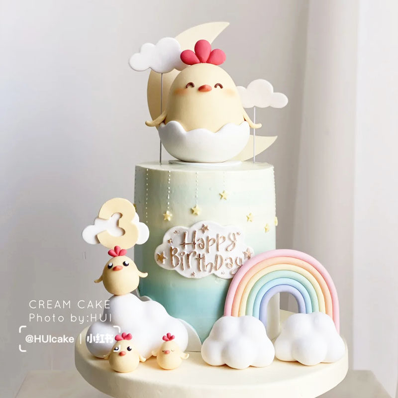 小鸡蛋糕装饰摆件破壳皇冠小鸡生肖鸡宝宝生日可爱男女孩甜品台r