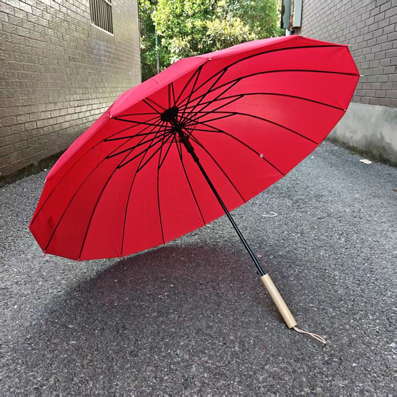 木手柄16骨大红色长柄雨伞抗风抗雨女方出嫁新娘出门婚礼结婚红伞