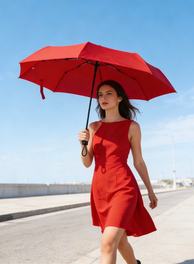 红伞结婚用新娘出嫁婚礼接亲用的大红色折叠雨伞中国红道具长柄伞