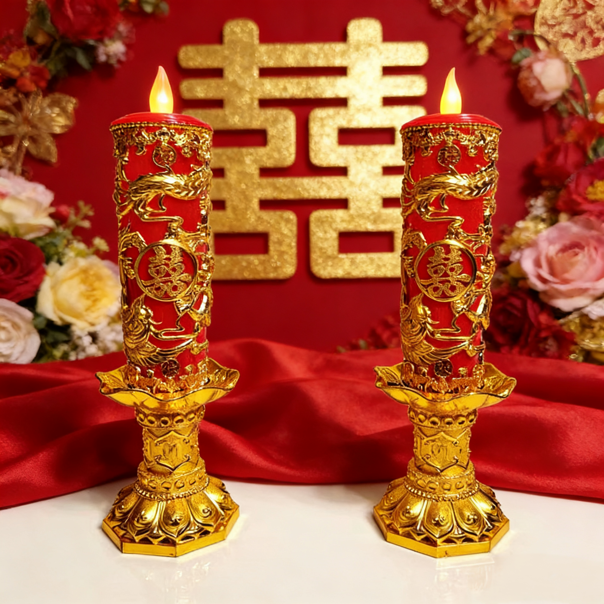 结婚蜡烛一对婚礼专用的拜堂电子龙凤喜庆大号红色洞房花烛长明灯