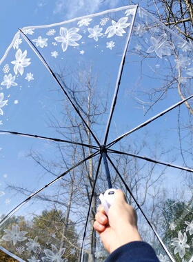 透明雨伞女折叠生如夏花白色女神网红伞森系创意学生小清新透明伞