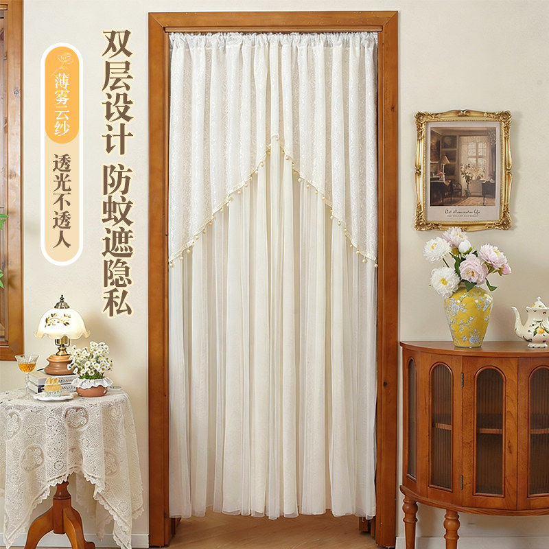 2026新款高档法式门帘免打孔四季通用卧室防隐私透光不透人隔断帘图片