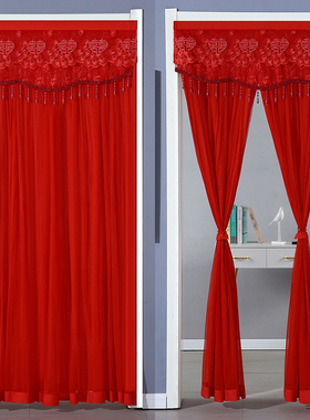 红色结婚门帘家用新婚婚房喜庆卧室高级新款蕾丝新房窗帘隔断纱帘