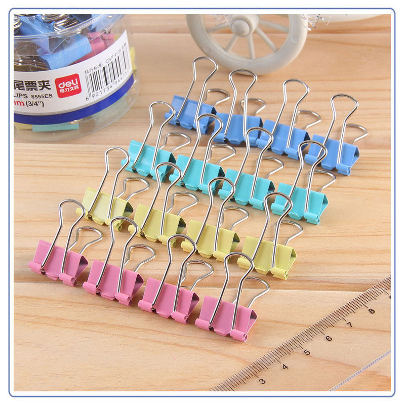 델리 다채로운 긴 꼬리 클립 빌 클립 제비 꼬리 클립 철 클립 익스프레스 클립 19MM 빌 클립 작은 편지지 대형 클립