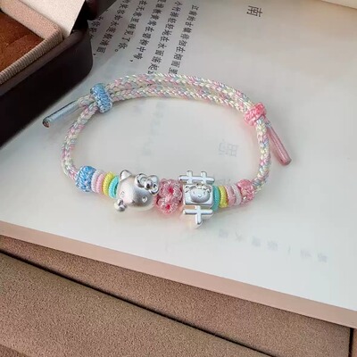 足银999hellokitty猫纯银手链女草字可爱编织手绳送女友闺蜜礼物