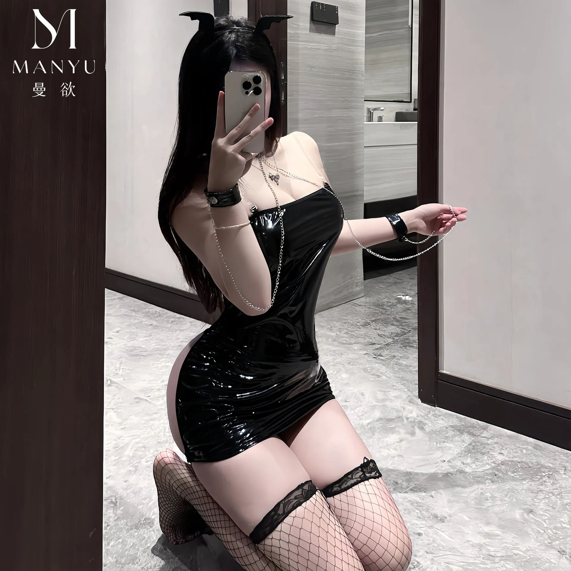 6308潮尚夜总会内衣漆皮紧身角色扮演皮衣游戏制服性感捆绑连衣裙