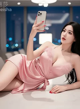 8164潮尚夜总会夫妻深V毛领前开襟系带睡裙套装内衣柔情粉连衣裙