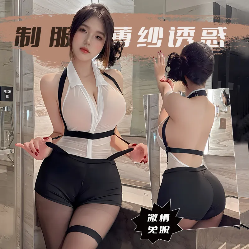 6137潮尚夜总会足浴夜店性感深V透视捆绑制服纯欲qqny睡衣套装