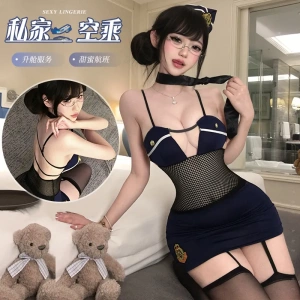 7792潮尚夜总会性感深V露沟包臀短裙空姐制服角色扮演免脱连衣裙