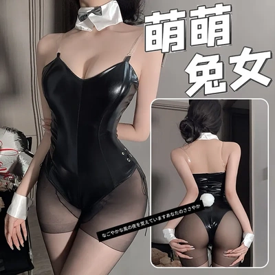 4098性感小胸PU连体兔子装软萌皮兔女郎制服诱惑角色扮演套装