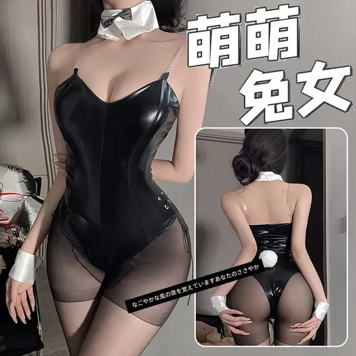 4098性感小胸PU连体兔子装软萌皮兔女郎制服诱惑角色扮演套装