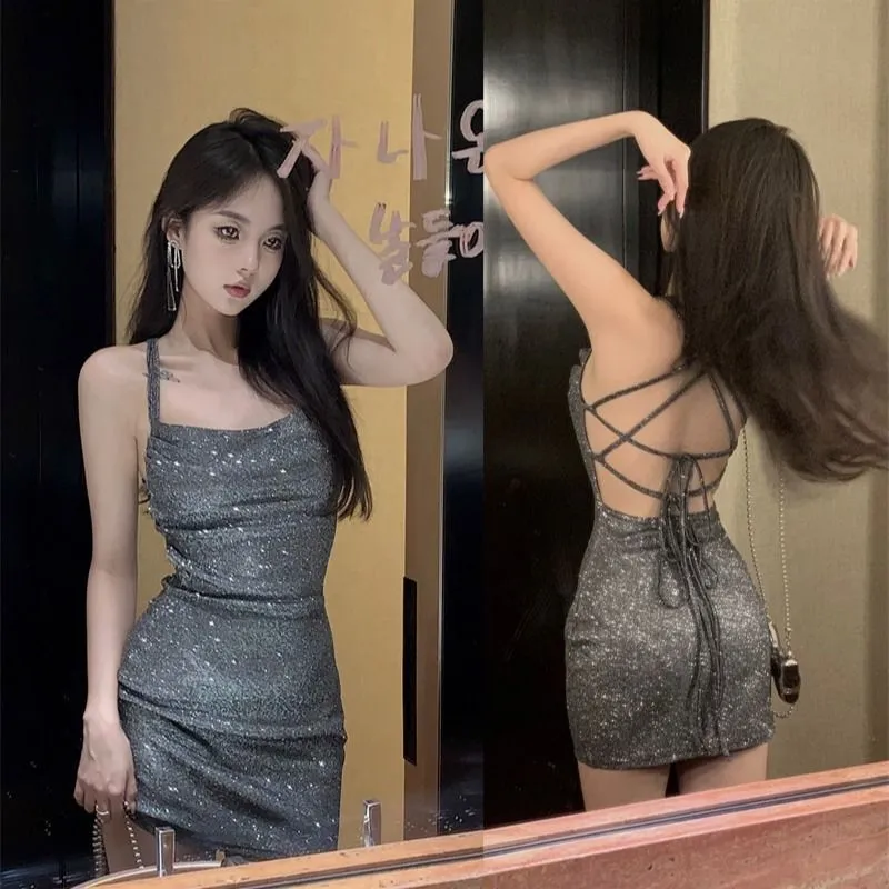 5452潮尚夜总会性感露背绑带性感辣妹风连衣裙子女小个子包臀短裙