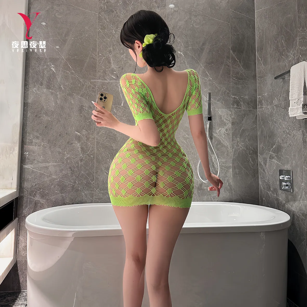 6528潮尚夜总会内衣性感网衣网裙连身网袜包臀透视大渔网眼连衣裙