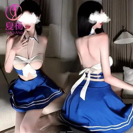 4054潮尚夜总会桑拿内衣夜店蝴蝶结蓝飘装性感水手制服连衣裙