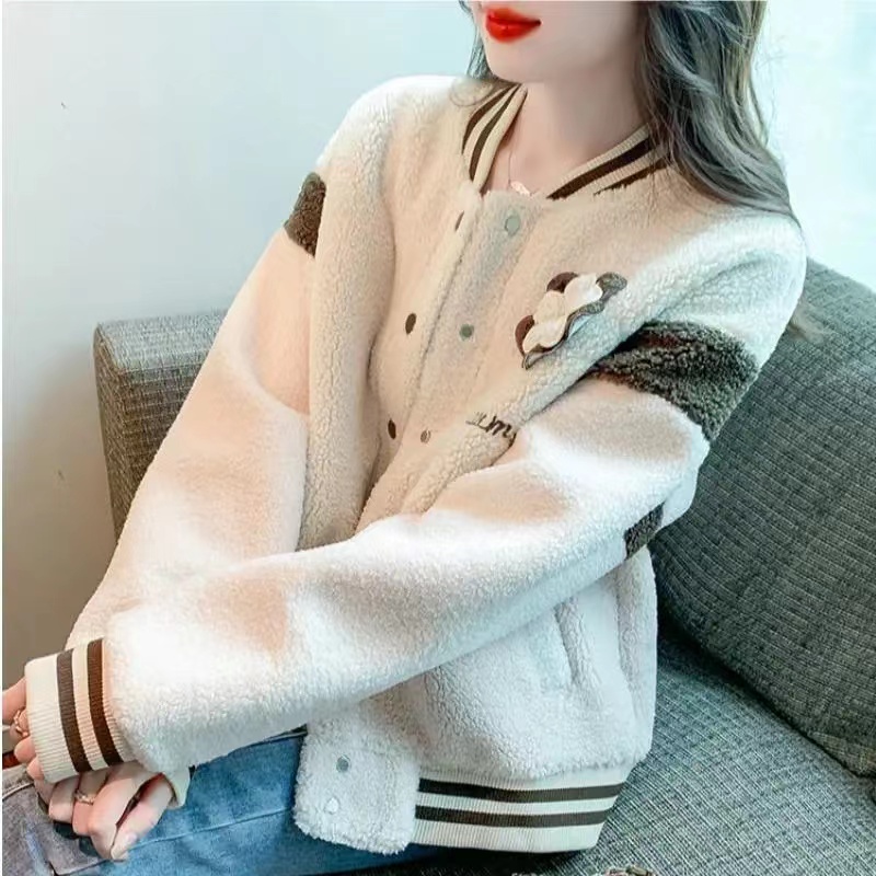 高级感洋气棒球服外套女2023秋冬季休闲百搭加绒保暖宽松卫衣上衣