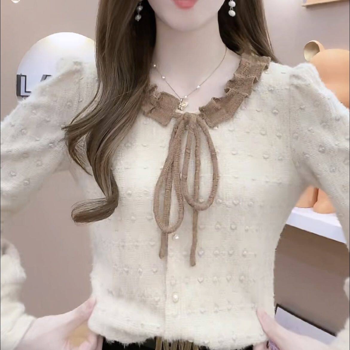 法式蕾丝衫女士内搭打底衫秋冬新款气质系带减龄上衣洋气甜美小衫,女装/女士精品,真丝上装,淘宝优惠券,粉丝福利购,淘宝优惠卷