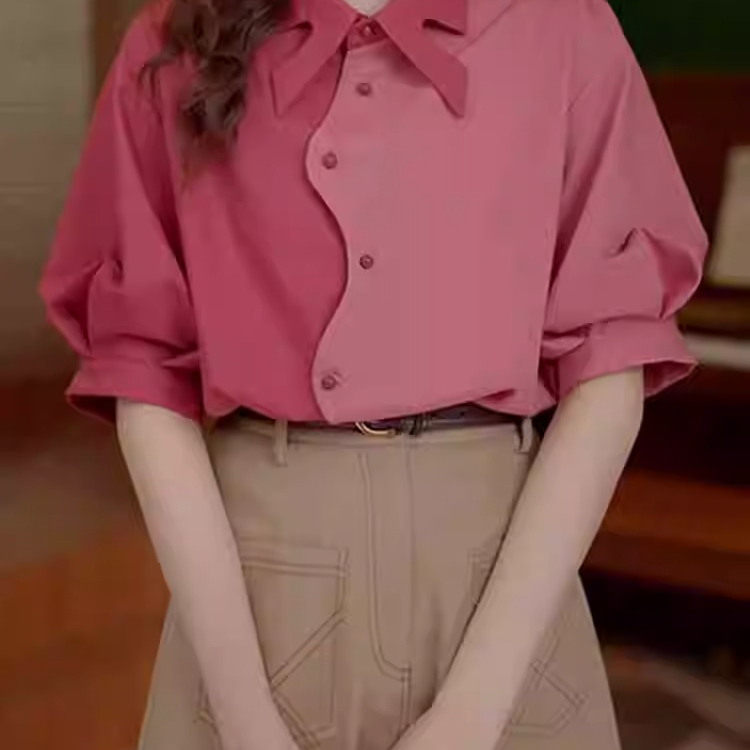 港风复古拼色长袖衬衫