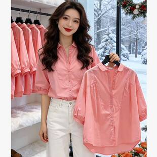 休闲衬衫 文艺春夏新款 宽松韩版 设计分袖 女 显瘦百搭上衣衬衣七分袖