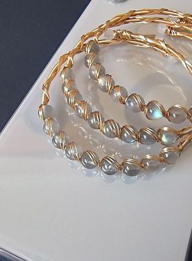 缘绘凤仪  编码04 月光石拉长石 14K包金编织 手镯手链