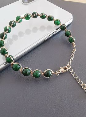 缘绘凤仪 编码03 干青玉石珠 直径6MM 14K包金线编织手链女