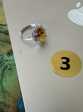 缘绘凤仪天然蜜蜡花珀开口戒指女款 镀银镶嵌 主石13*9 实物拍摄