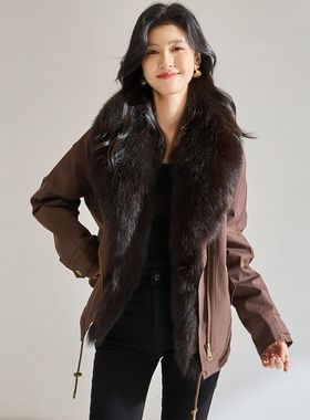 25冬季【轻奢大狐狸毛领鹅绒服】防风防泼水短款羽绒服外套29034