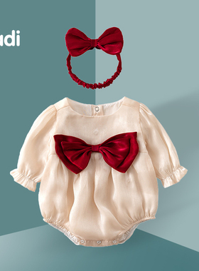 婴儿秋季衣服满月礼服哈衣百天一周岁女宝宝公主洋气秋装爬服